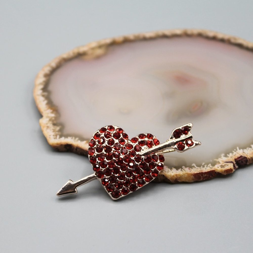 Heart arrow jewelry brooch pin love red yellow gold tone elegant brand new